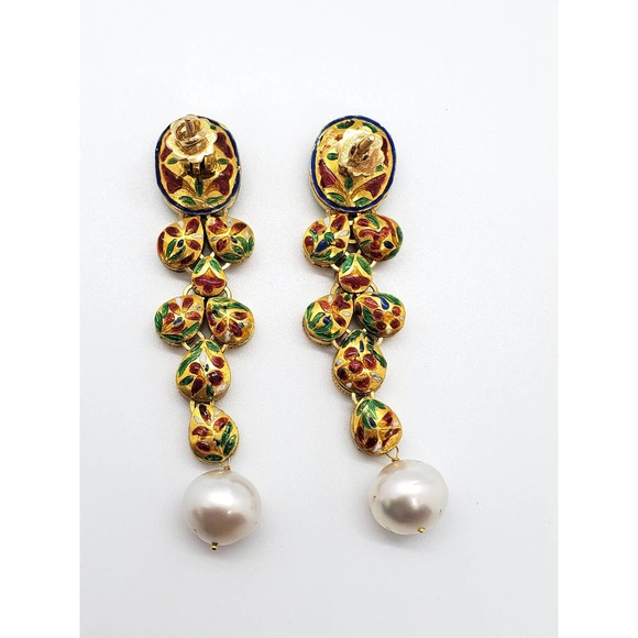 18KT Indian Mughal Meena Earring - Picture 2 of 4